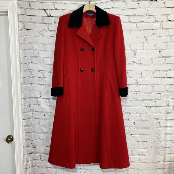 Vintage JG Hook 100% Wool Trenchcoat Overcoat Size M Red Double Breasted USA 70s - Picture 1 of 16